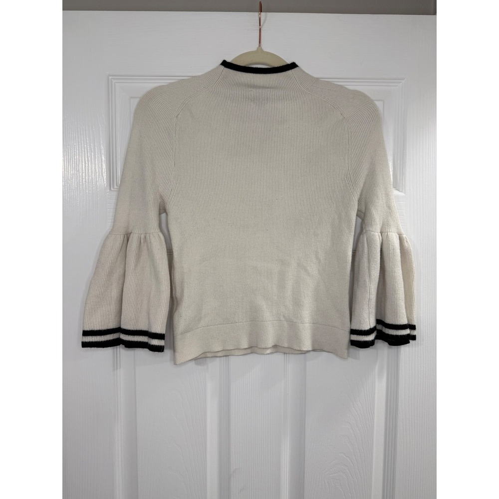 Maeve Modern Flute Sweater Bell Sleeve Size M Cream Black Mock Neck Good Ribbed - Picture 5 of 8